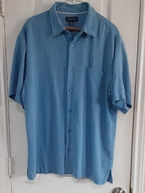Toscano Patrick Assaraf Blue 100% Silk Waffle Knit Button Down Shirt - GUC - XL